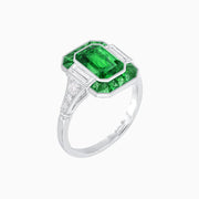 Art Deco Style French Cut Sapphire Ring With Gemstone - Shahin Jewelry